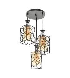 Винтидж полилей 3xE27  – черен с жълто стъкло