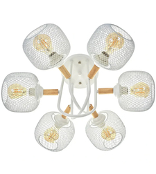 Полилей 6×E27 бял с дърво