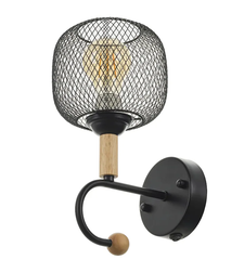 Аплик 1×E27 черен с дърво