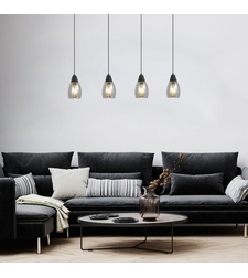 Модерен висящ полилей с 4 светлоизточника – черен с димно стъкло