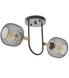 Полилей 2×E27 черен с дърво