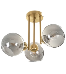 Модерен полилей 3 × E27 с метал и стъкло – матирано злато и хром