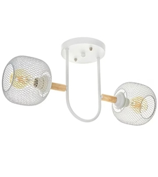 Модерен полилей 2×E27 бял+дърво