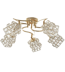 Елегантен златист полилей от метал и кристал – 5xE27