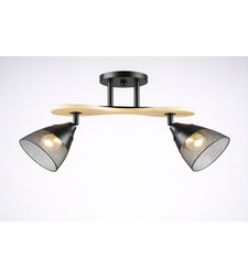 Модерен полилей 2 × E27 с метал и дърво – черно и натурално дърво