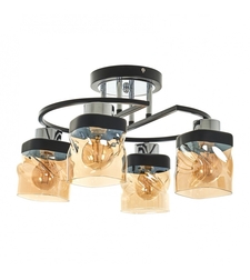 Модерен полилей 4xE27 – черен/хром метал, стъклени абажури