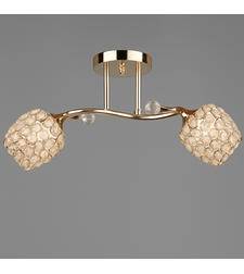 Елегантен двоен златист полилей от метал и кристал – 2xE27