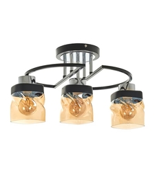 Модерен полилей 3xE27 – черен и хром със стъклени абажури