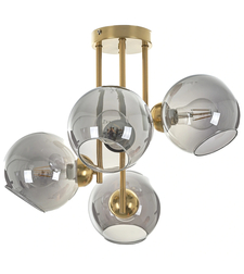 Модерен полилей 4 × E27 с метал и стъкло – матирано злато и хром