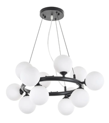 Дизайнерски полилей черен метал и стъкло 12xG9