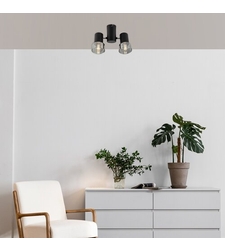 Модерен двоен спот 2xE14 – черен метал, димено стъкло