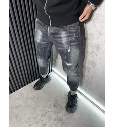 Мъжки Дънки в Графитен Цвят с Кръпки и Избелващ Ефект 536