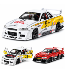 Метална кола с отварящи се врати, светлини и звуци  Nissan Skyline GT-R R34 1:24