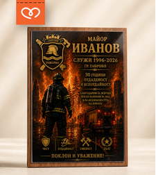 Подарък за пожарникар – Персонализиран плакет за пенсиониране с акварелен портрет | A4