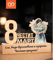 Подарък за 8 март – дървена табела „Честит 8 март“ за жена, учителка, колежка
