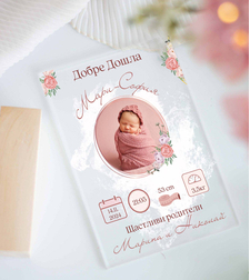 Бебешка визитка с име  |  Подарък за новородено с Име, дата, час, тегло, ръст