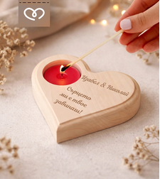 Романтичен подарък за Свети Валентин – свещник с имена и пожелание