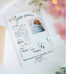 Бебе Визитка за момче | Добре дошъл табела | Плакет с име, рождената дата, час, тегло и ръст | Персонализиран подарък