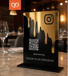 Персонализирана QR табела за Instagram, TikTok и Google Reviews от огледален плексиглас