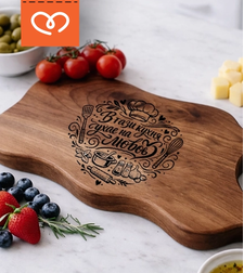 Гравирана орехова дъска „В тази кухня ухае на любов“ – подарък за кухня