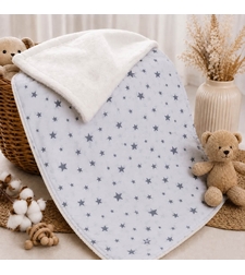 Меко есенно бебешко одеяло от органичен памук - сиви звезди