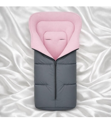 Топъл зимен чувал за бебешка количка в розово и сиво