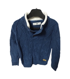 Pulover Tricotat Albastru cu Guler din Blăniță C&A — Mărime 116 (6 ani) — Second Hand Stare Excelentă