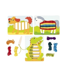 Jucărie din lemn cu șireturi / Război de țesut cu ață (Crocodil, Câine, Căluț)- Goki,3 ani+