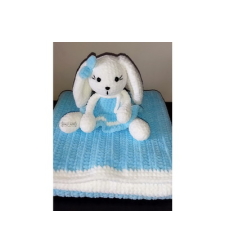 Комплект ръчно плетено одеяло с играчка Зайче