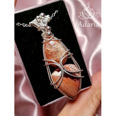 Сребърно колие с Мексикански Опал и Слънчев камък