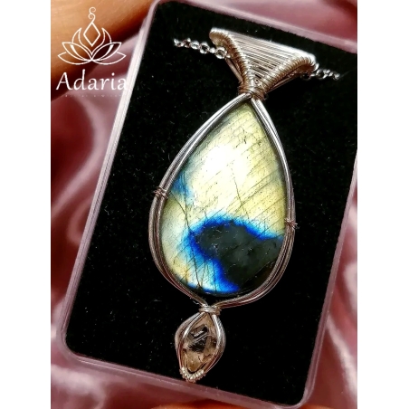 Сребърно колие с Лабрадорит и диамант Хъркимър