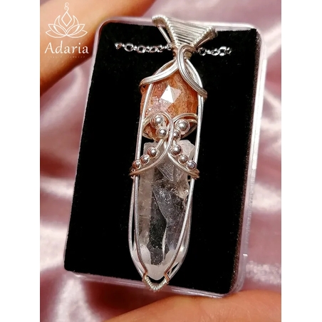 Сребърно колие с Планински кристал и Слънчев камък