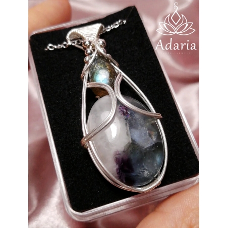 Сребърно колие с Флуорит и Лабрадорит