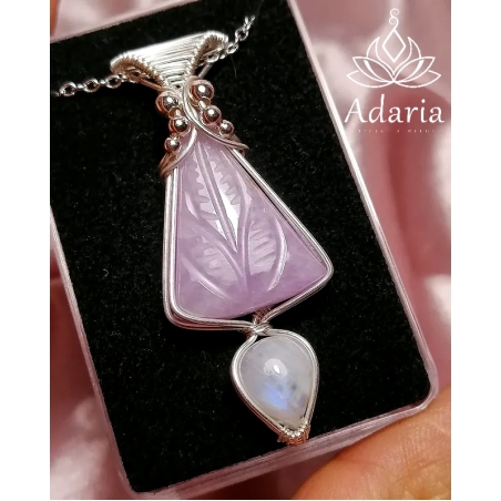 Сребърно колие с Кунцит и Лунен камък
