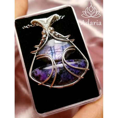 Сребърно колие с лилав Лабрадорит и Чароит