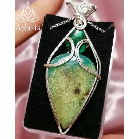 Сребърно колие с Хризопраз и Малахит