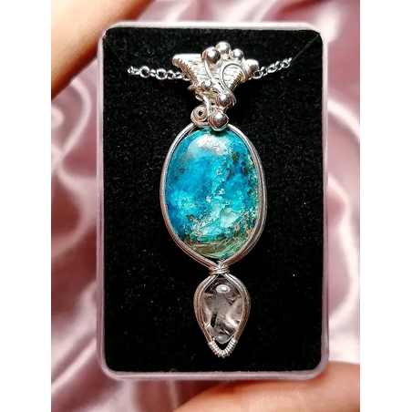 Сребърно колие с Азурит и диамант Хъркимър