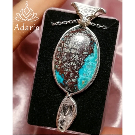 Сребърно колие с Азурит и диамант Хъркимър