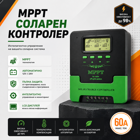 60a MPPT соларно зарядно - соларен контролер 12/24 v