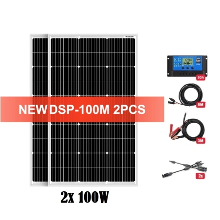 Комплект 200w соларен панел + 30А контролер + кабели 8м.
