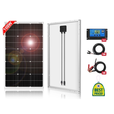 Комплект 100w соларен панел + 30А контролер + кабели 8м.