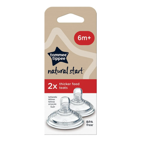 Tommee Tippee Natural Start ЗВЕЗДА Комплект от 2 броя Биберони  с бърз поток 4 капки с прорез за по-гъсти храни подходящи за бебета на възраст над 6 месеца