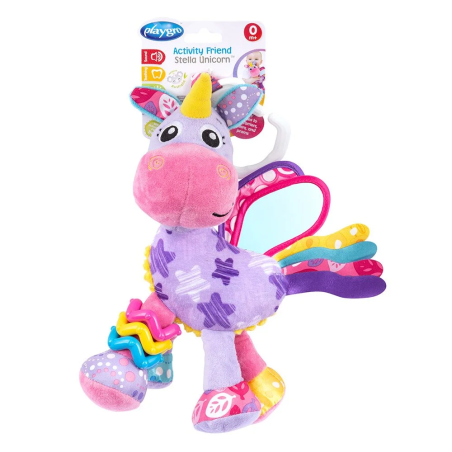 Playgro Activity Friend Еднорог Плюшена активна играчка за закачване на количка или столче за кола от 0м+