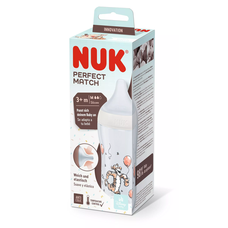 NUK Perfect Match Шише РР 260мл със Силиконов Биберон за хранене M 3+ месеца Disney Тигър