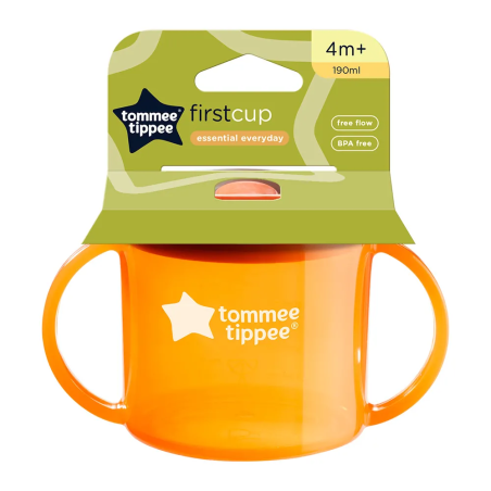 Tommee Tippee Чаша с Дръжки First Cup 4M+ с Твърд Накрайник Оранжева