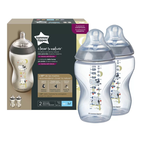 Tommee Tippee ШИШЕ ЗА ХРАНЕНЕ EASI VENT 340 ml 3м+, 2бр. ДЕКОР, МОМЧЕ/БУХАЛИ
