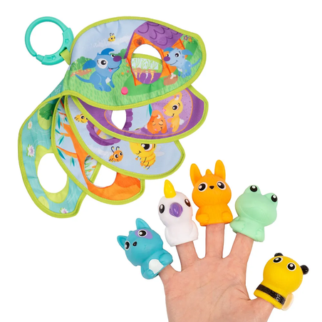 Playgro Текстилна Книжка с Животни за Куклен Театър Щастливи у Дома 12м+