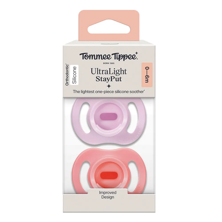 Tommee Tippee Ортодонтични Залъгалки Ultra Light Stay Put Силиконови от 0-6М+ 2 Броя Розов и Лилав Цвят