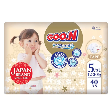 Goo.N Premium Soft Пакет от 40 броя Еднократни бебешки пелени размер 5 за деца с тегло от 12 до 20 кг