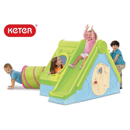  Пластмасова къща с пързалка и тунел Keter Funtivity 